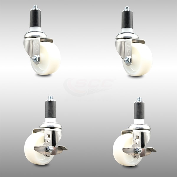 Service Caster 3 Inch 316SS Nylon Wheel Swivel 1-1/4 Inch Expanding Stem Caster Brake SCC, 2PK SCC-SS316EX20S314-NYS-2-TLB-2-114 - main
